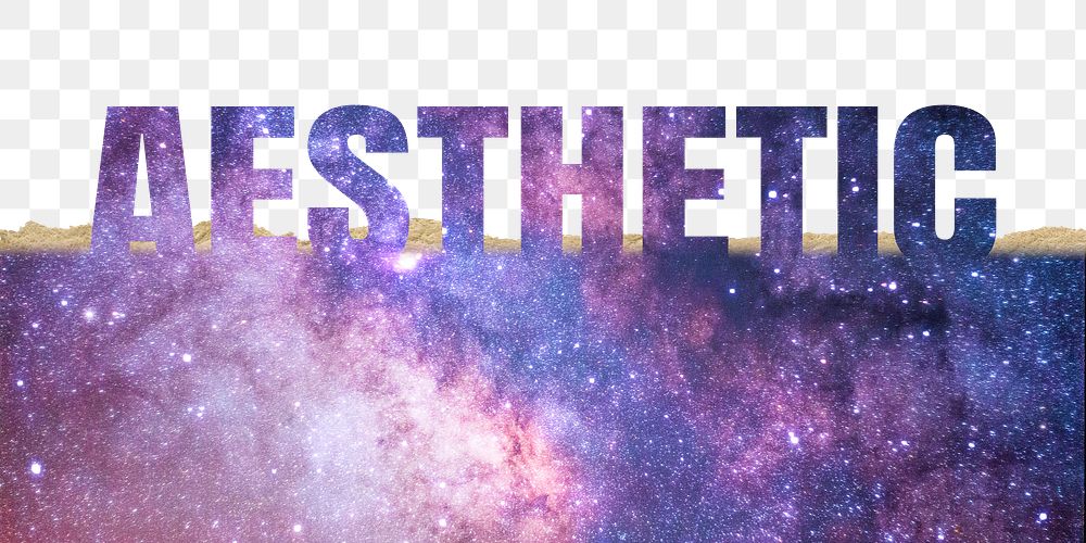 Aesthetic word png border sticker, galaxy design on torn paper, transparent background