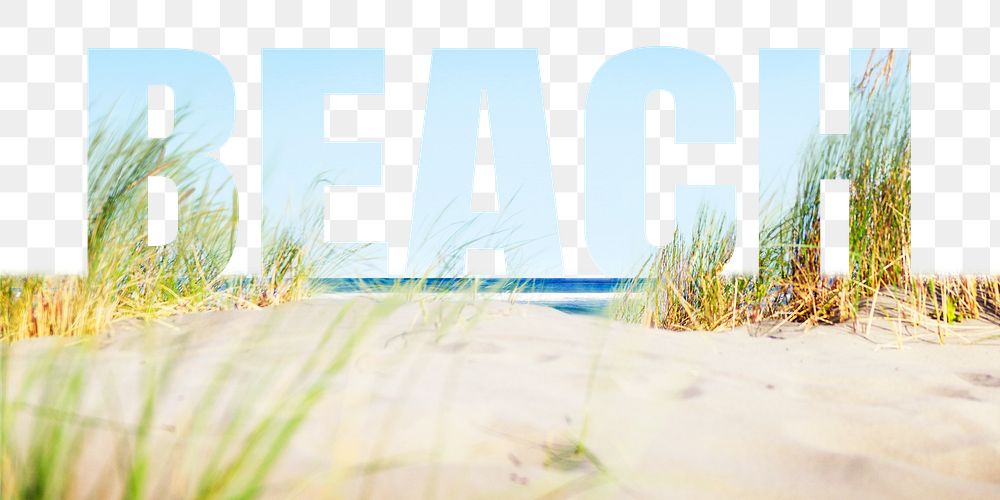 Beach word png border sticker, shoreline design, transparent background