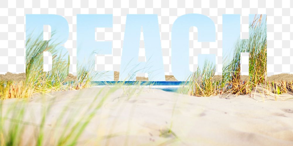 Beach word png border sticker, shoreline design, transparent background