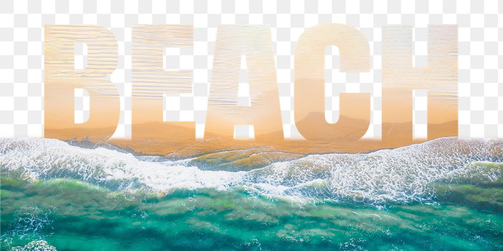 Beach word png border sticker, sea design, transparent background