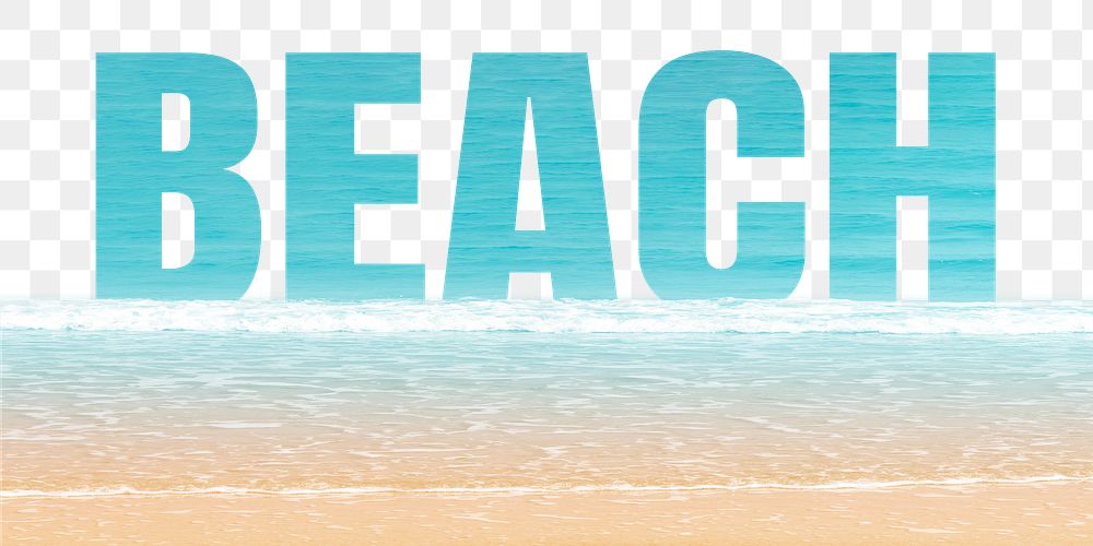 Beach word png border sticker, sea design, transparent background