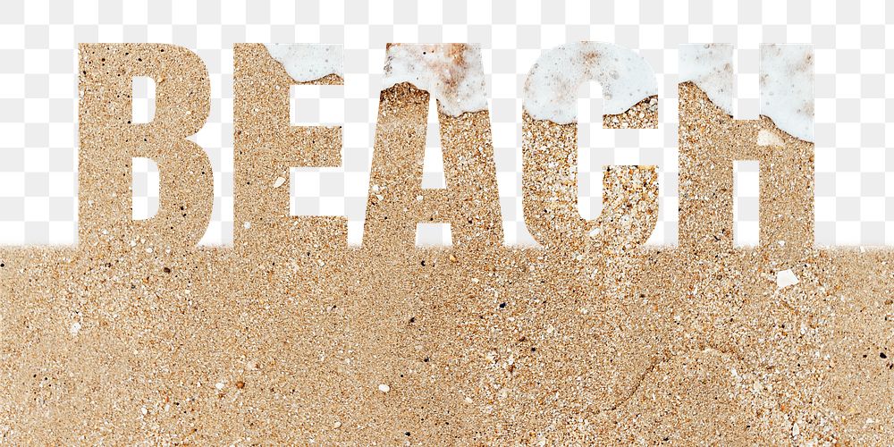 Beach word png border sticker, sand design, transparent background