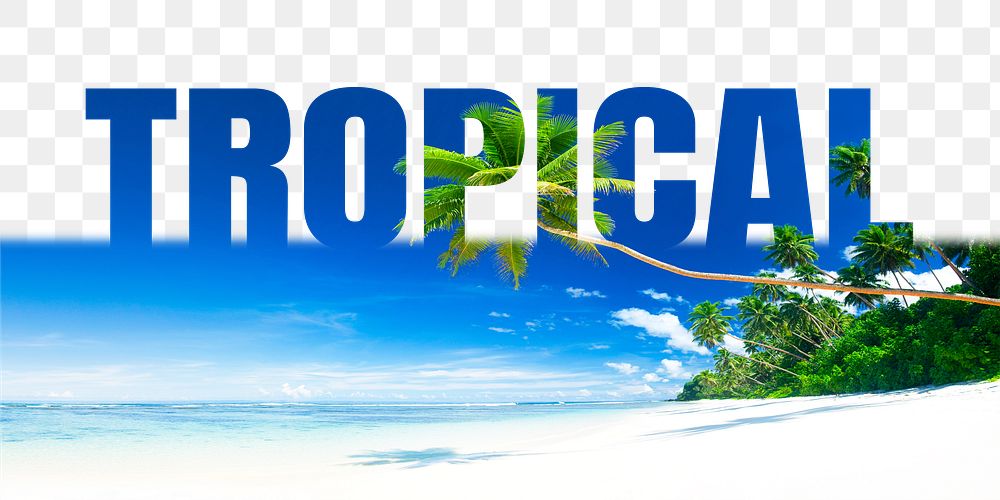 Tropical word png border sticker, beach design, transparent background