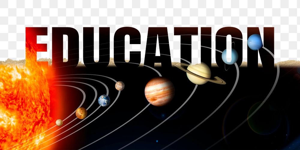 Education word png border sticker, astronomy design on torn paper, transparent background