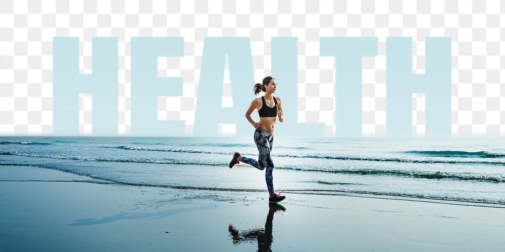 Health word png border sticker, woman running design, transparent background