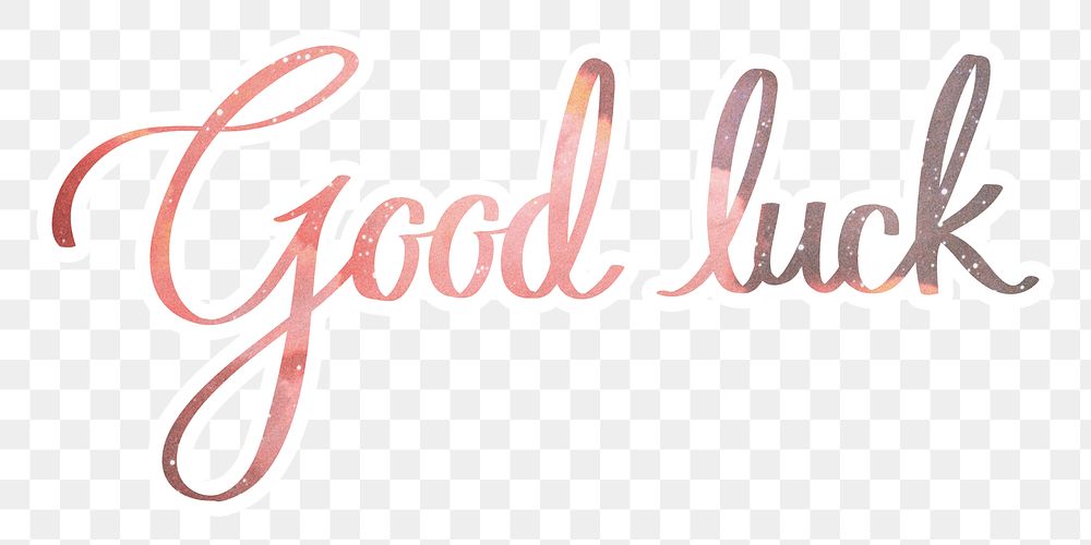 Good luck png word, pastel pink calligraphy in transparent background