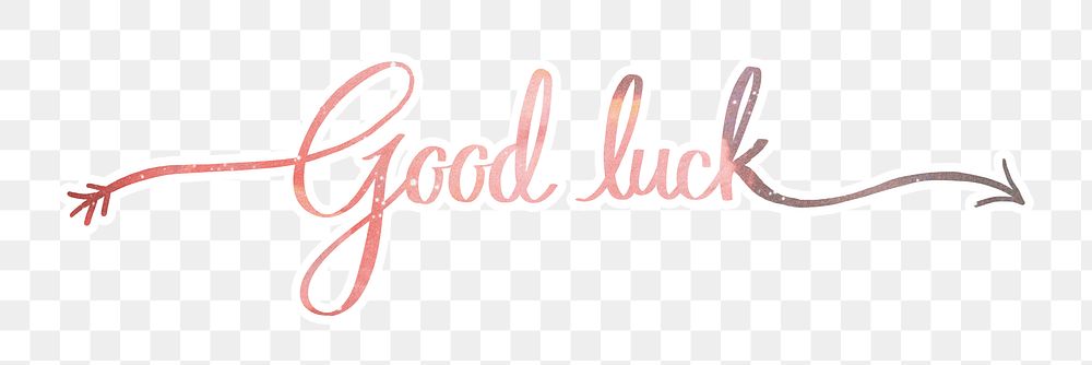 PNG aesthetic good luck word, pastel pink calligraphy in transparent background