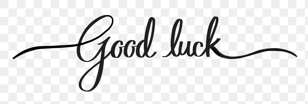 Good luck png word, minimal black calligraphy, digital sticker with white outline in transparent background