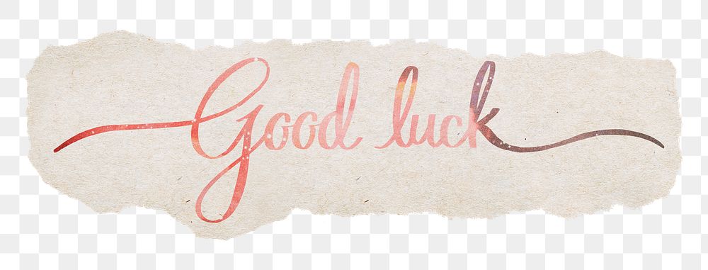 Good luck word, torn paper, pastel pink calligraphy in transparent background