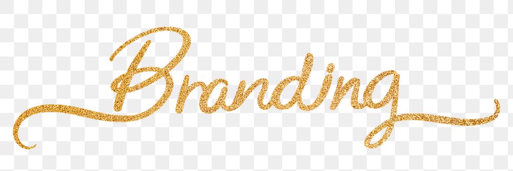 PNG branding, gold glittery calligraphy digital sticker in transparent background
