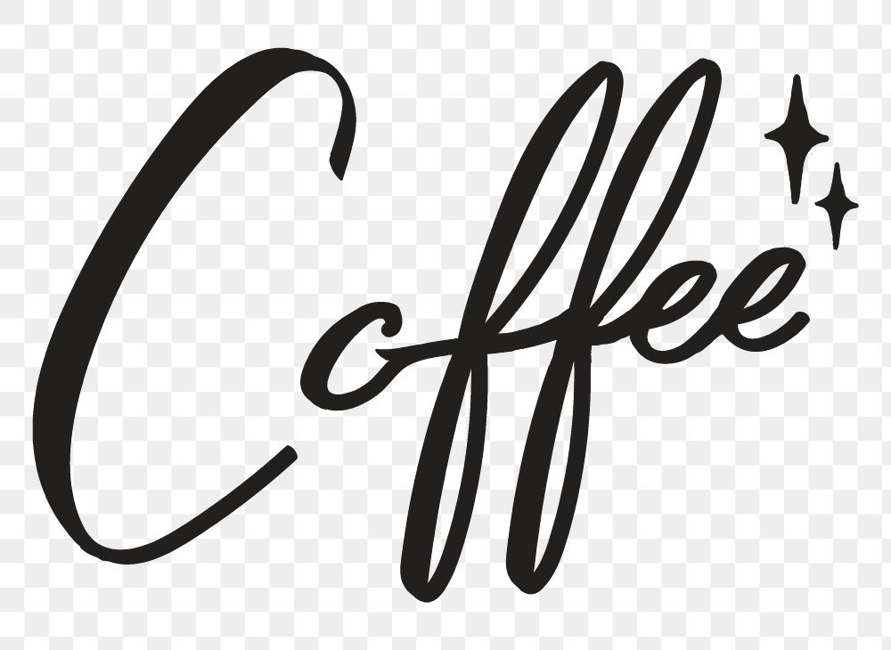 Coffee word png, minimal black calligraphy, digital sticker with white outline in transparent background