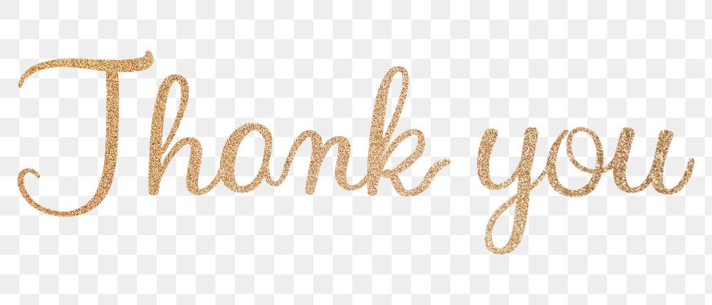 Thank you png, gold glittery calligraphy, message digital sticker in transparent background