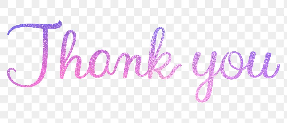 Thank you png word, glittery purple calligraphy digital sticker in transparent background