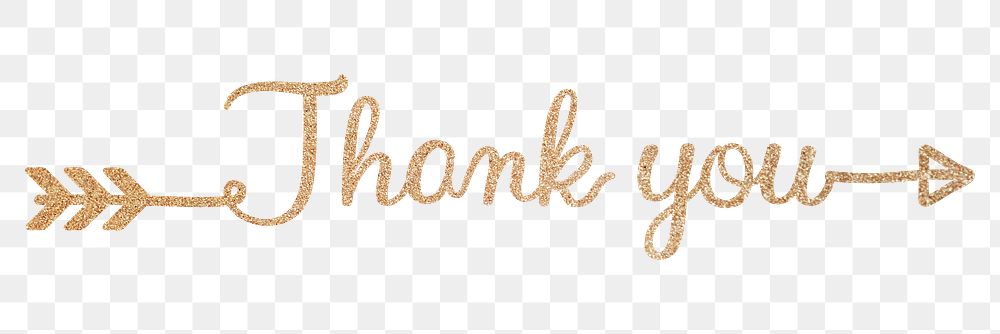 Thank you png, gold glittery calligraphy, message digital sticker in transparent background