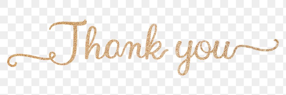 Thank you png word, gold glittery calligraphy, message digital sticker in transparent background