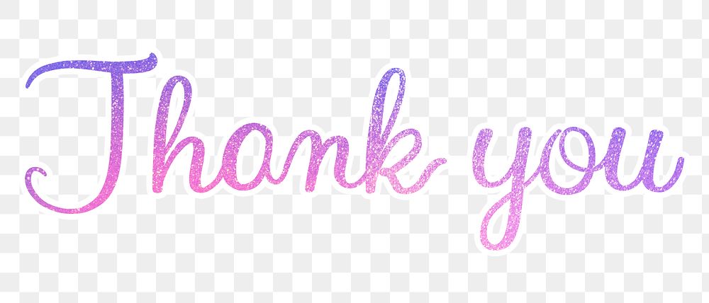 PNG thank you, glittery purple calligraphy digital sticker in transparent background