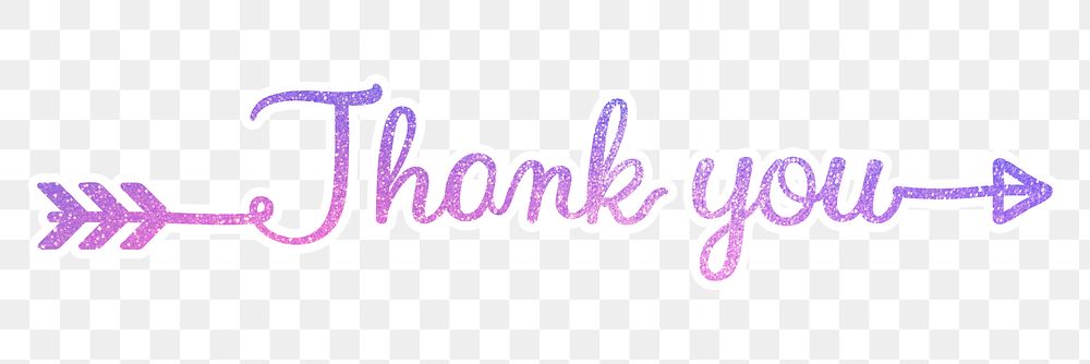 Thank you png word, glittery purple calligraphy digital sticker in transparent background