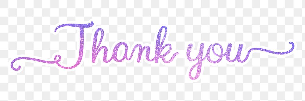 PNG thank you, glittery purple calligraphy digital sticker in transparent background