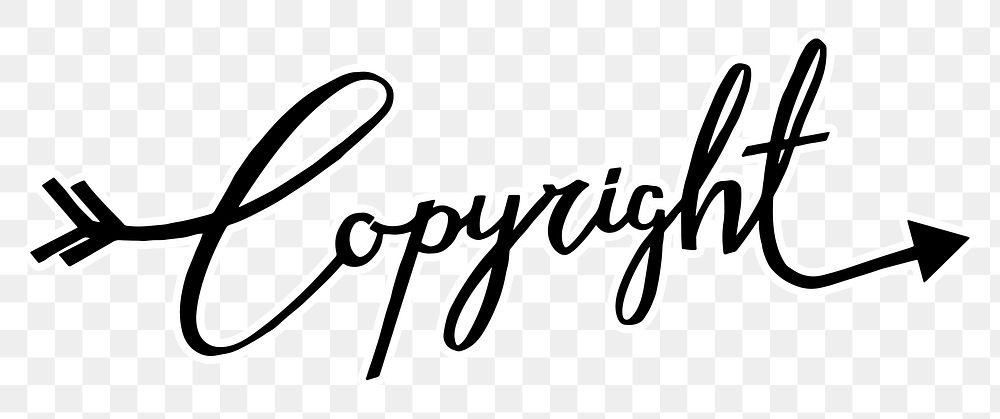 Copyright png word, minimal black calligraphy, digital sticker with white outline in transparent background
