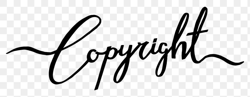Copyright png word, minimal black calligraphy, digital sticker with white outline in transparent background