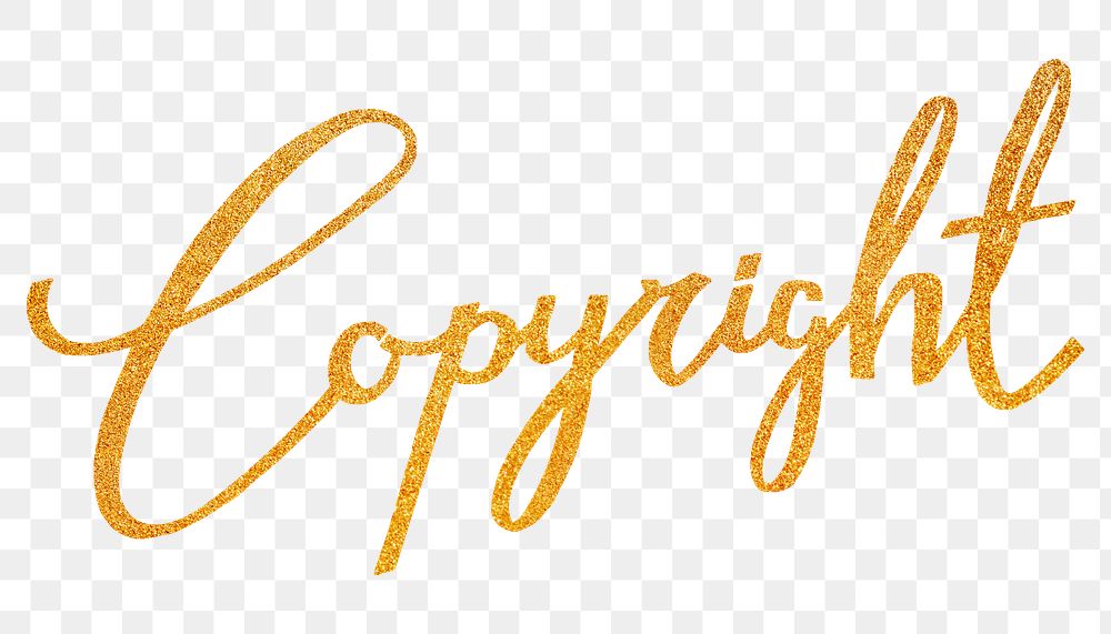 PNG copyright, gold glittery calligraphy digital sticker in transparent background