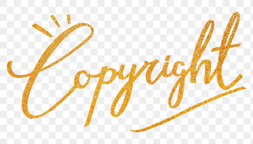 Copyright png word, gold glittery calligraphy digital sticker in transparent background