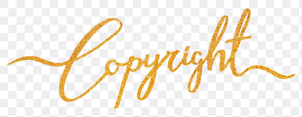 Copyright word png, gold glittery calligraphy digital sticker in transparent background