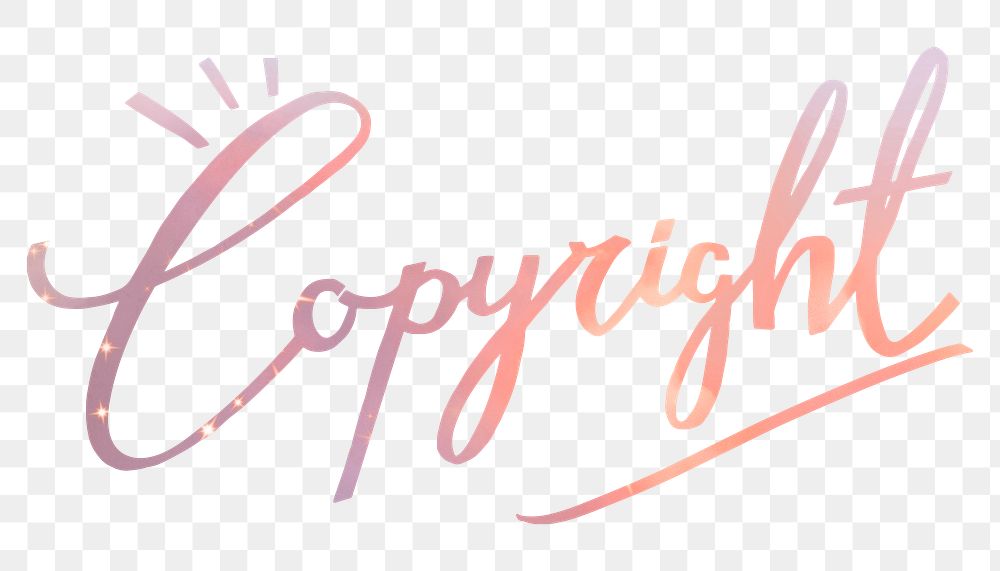 Copyright png word sticker, pastel sunset color calligraphy text in transparent background