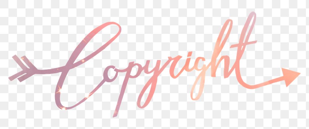 PNG copyright word sticker, pastel sunset color calligraphy text in transparent background