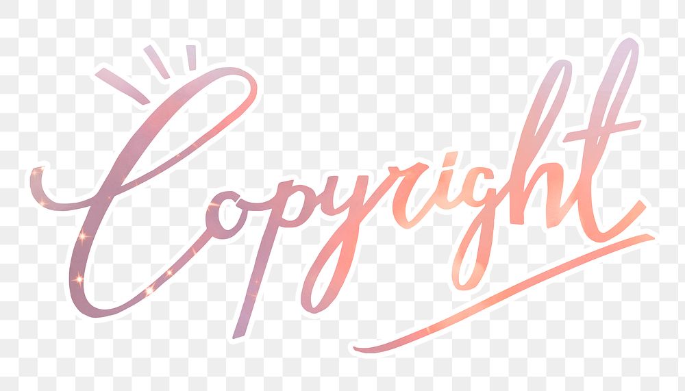 PNG copyright word sticker, pastel sunset color calligraphy text in transparent background