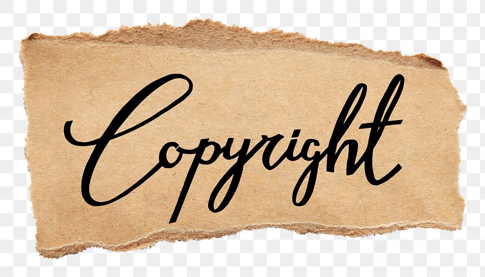 Copyright png word, ripped paper, simple black calligraphy on transparent background