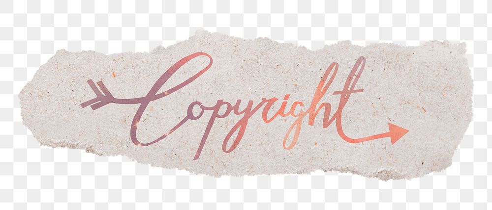 Copyright word png, ripped paper, aesthetic sunset color calligraphy, transparent background