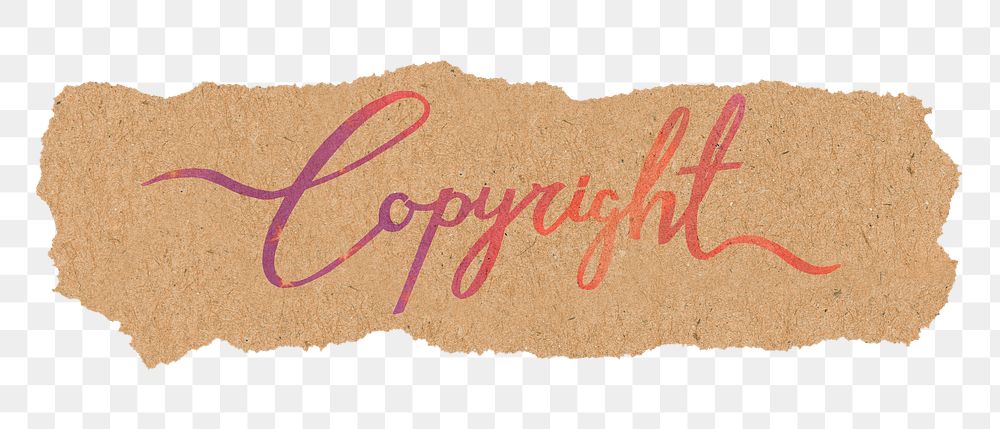 Copyright word png, ripped paper, aesthetic sunset color calligraphy, transparent background