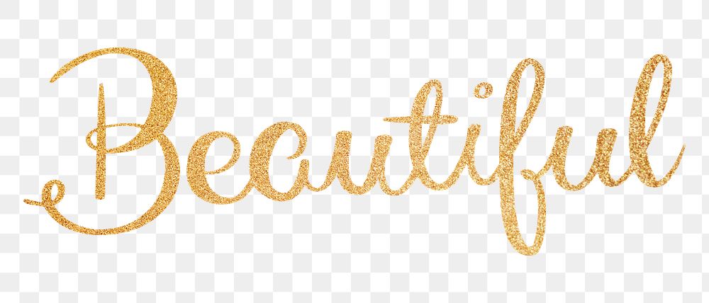 Beautiful word png, gold glittery calligraphy digital sticker in transparent background