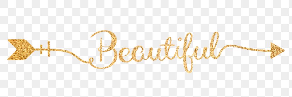 PNG beautiful word, gold glittery calligraphy digital sticker in transparent background