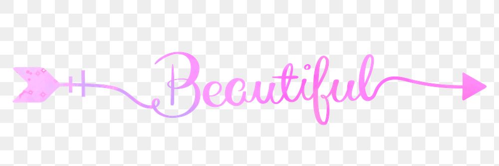 PNG beautiful word, gradient pink calligraphy in transparent background