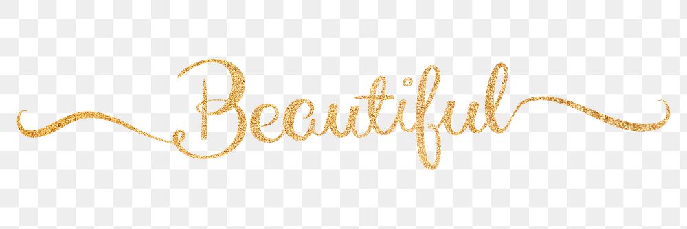 PNG beautiful word, gold glittery calligraphy digital sticker in transparent background