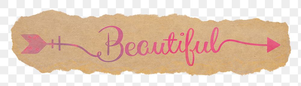 PNG beautiful word pink calligraphy, DIY torn paper design in transparent background