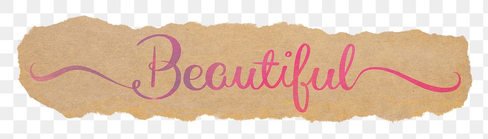 Beautiful word png, pink calligraphy, DIY torn paper design in transparent background