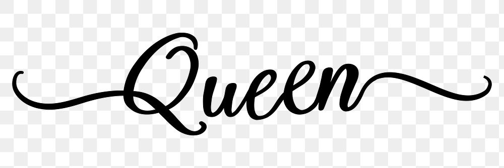 PNG queen, minimal black calligraphy, digital sticker with white outline in transparent background