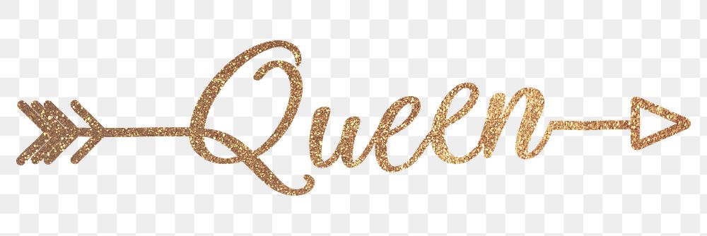 Queen png word, gold glittery calligraphy digital sticker in transparent background