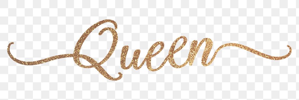 Queen word png, gold glittery calligraphy digital sticker in transparent background