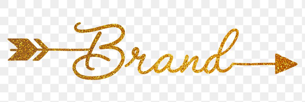 Brand png word, gold glittery calligraphy digital sticker in transparent background