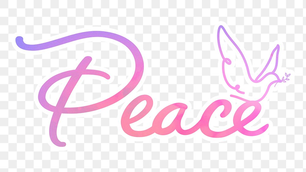 Peace png word calligraphy, aesthetic pink text with white outline, transparent background