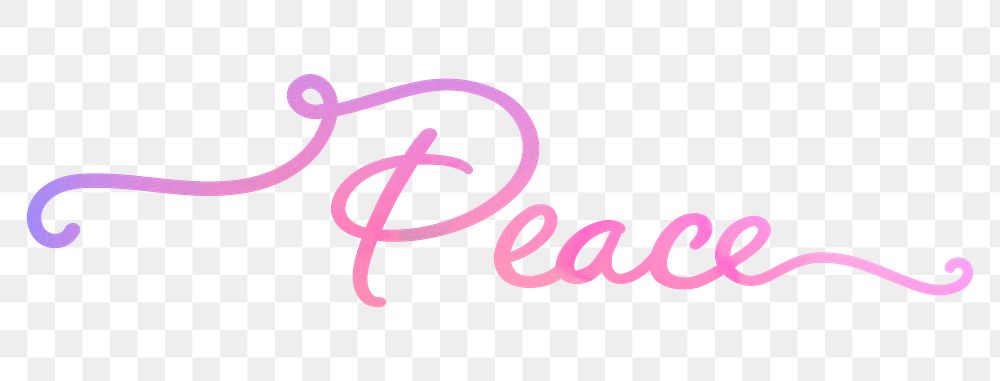 Peace word png calligraphy, aesthetic pink text in transparent background