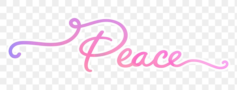 PNG peace word calligraphy, aesthetic pink text with white outline, transparent background