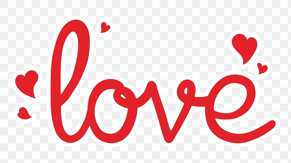 Love word png sticker, red calligraphy in transparent background