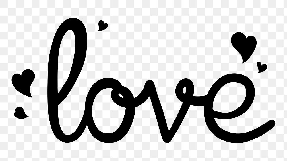 Love word png, minimal black calligraphy, digital sticker with white outline in transparent background
