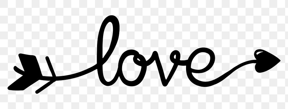 Love word png, minimal black calligraphy, digital sticker with white outline in transparent background