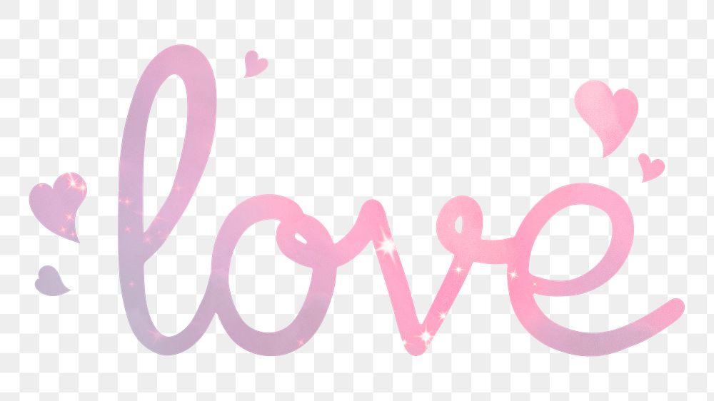 PNG love word, pastel pink calligraphy text in transparent background